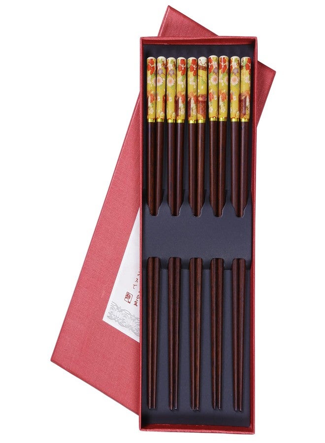 Iktu 5 Pairs Chopsticks Reusable Set - Natural Bamboo Japanese Chopsticks, Lightweight Easy to Use Chop Stick with Case for Sushi, Noodles and Other Asian Food (10)